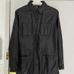 Vintage 90s Genuine Leather Shirt Jacket – Black, Size L (Unisex)